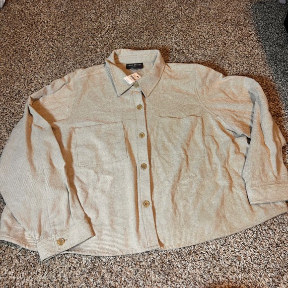 Lane Bryant Shirt Jacket Herringbone Button‎ Front Pockets Neutral Size 22/24 - Picture 1 of 6